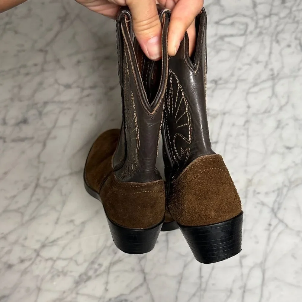 Brown Acme Leather Suede Western Boots Size 12 Youth